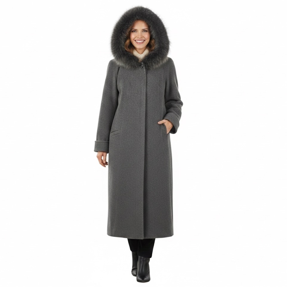 Gray Coat with Faux Fur Hood